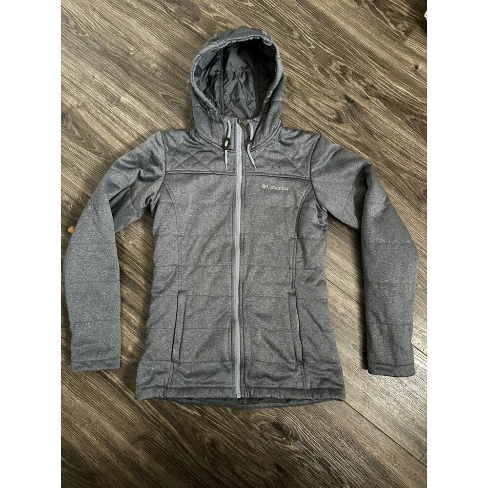 Columbia Jacket Women’s XS Gray Quilted Long Sleeve Zipper Hooded Coat Knit